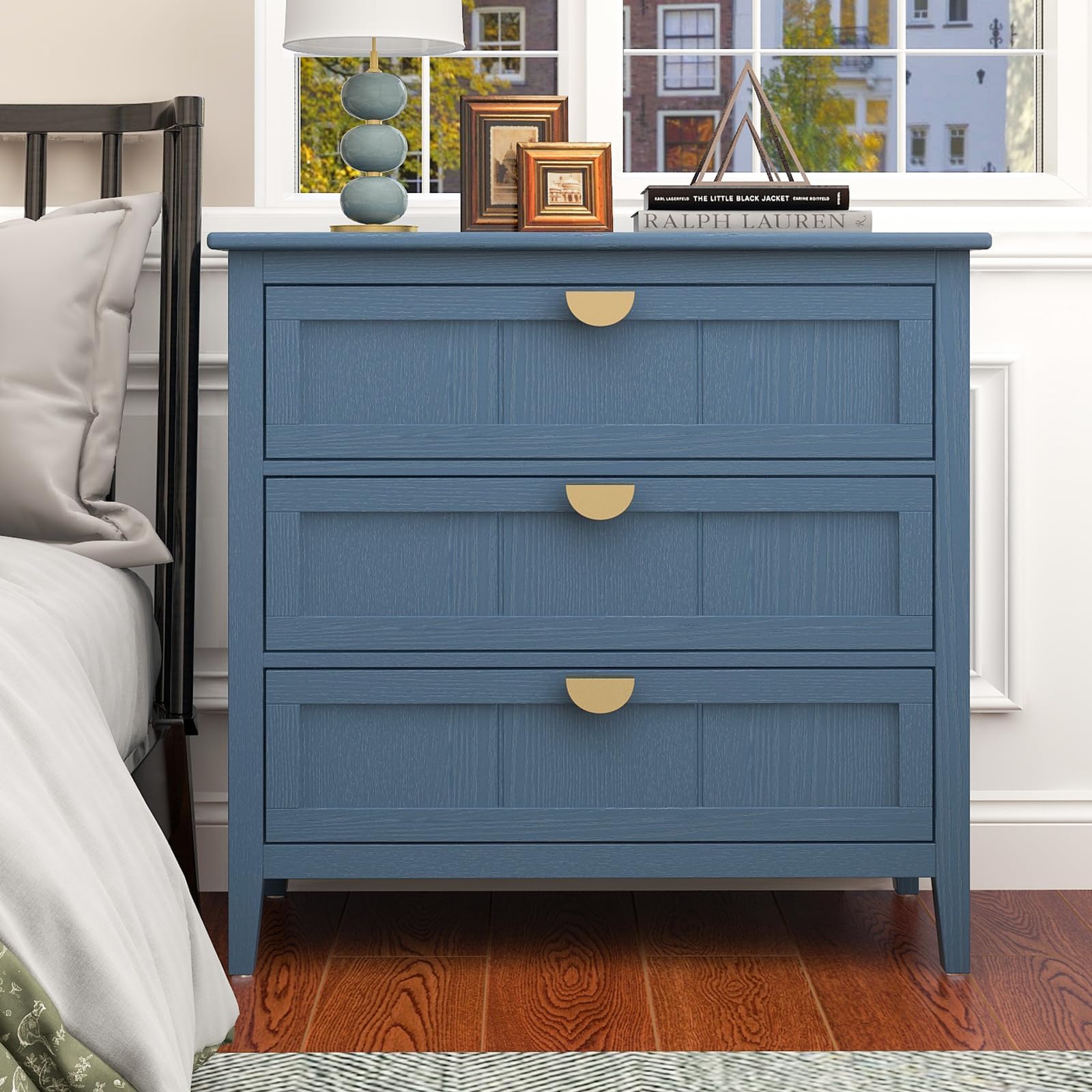 Amazon.com: YHAOWORKS Blue 3 Drawers Nightstand 31.5 Inch Wide